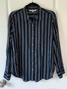 Xirena Shirt Women's Medium Boho Preppy Striped Top Button Up Blouse Cotton